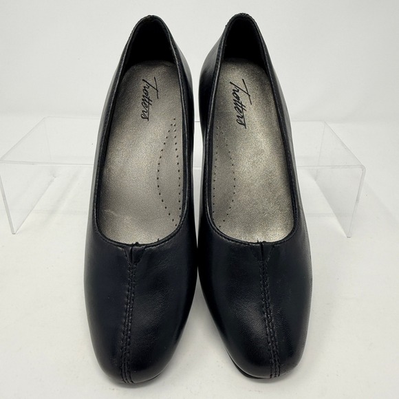 Trotters Black Leather Low Heel Comfort Pumps Classic Work Office Career Shoes - Picture 6 of 8